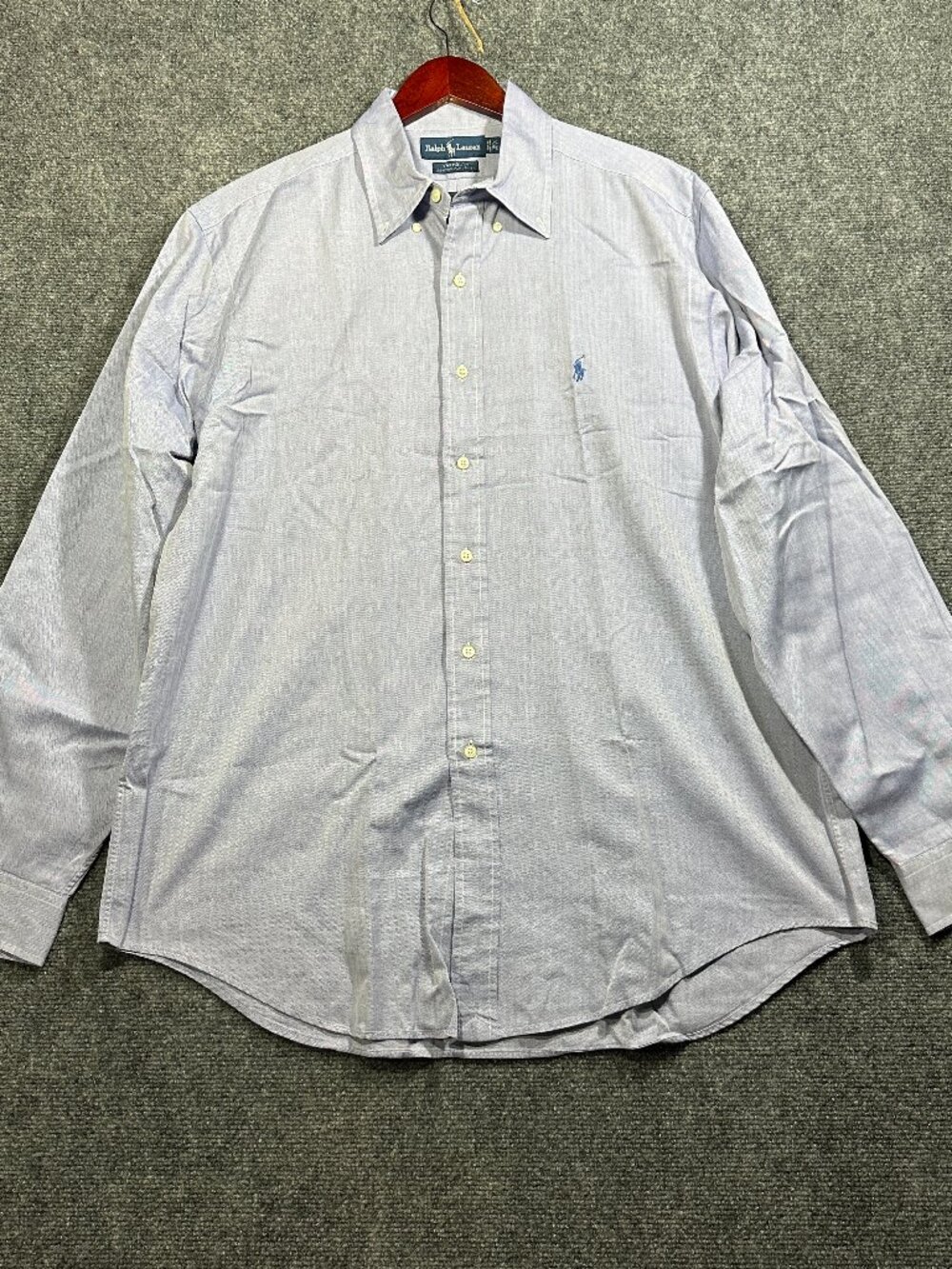Ralph Lauren Shirt Mens 16.5 Yarmouth Blue Cotton Button Down Logo Long Sleeve